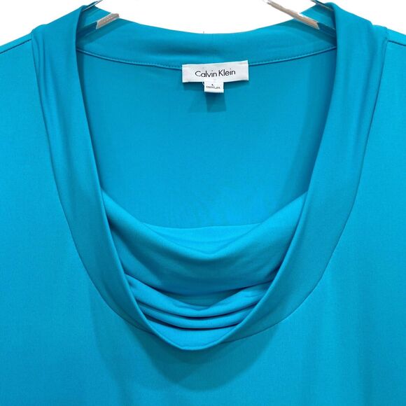 Calvin Klein Blue Knit Draped Neckline Sleeveless Top Women's Size L - Picture 2 of 7